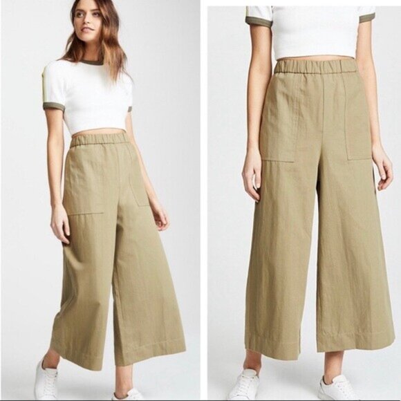 Twenty Pants - Twenty Montreal Women L Ultra Wide Leg Pant Cropped Green Modern Trendy Baggy